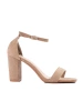 Beige Suede Block Heel Sandals