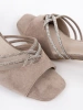Beige suede block heel sandals