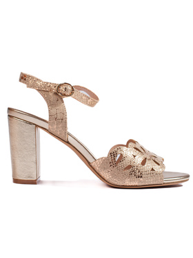 Golden Lace Block Heel Sandals by Serio Leone
