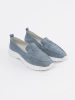 Leather blue platform loafers