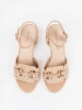 Beige women's sandals with mid block heel