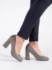 Suede grey block heel pumps