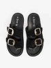 Women's Black Slippers with Gold Buckles