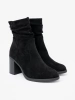 Elegant Black Ankle Boots with Ruched Upper on a Column Heel