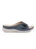 Navy blue women's flip-flops with decorative flower