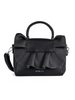 Black handbag with decorative ruffle