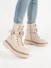 Beżowe sznurowane botki damskie 