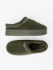 Dark green, soft shoes similar to snow boots without a heel