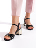 Elegant Black and Gold Block Heel Sandals