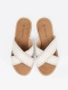 White woven flat slides