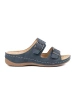 Blue low-wedge sandals with buckles