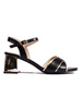 Elegant Black and Gold Block Heel Sandals