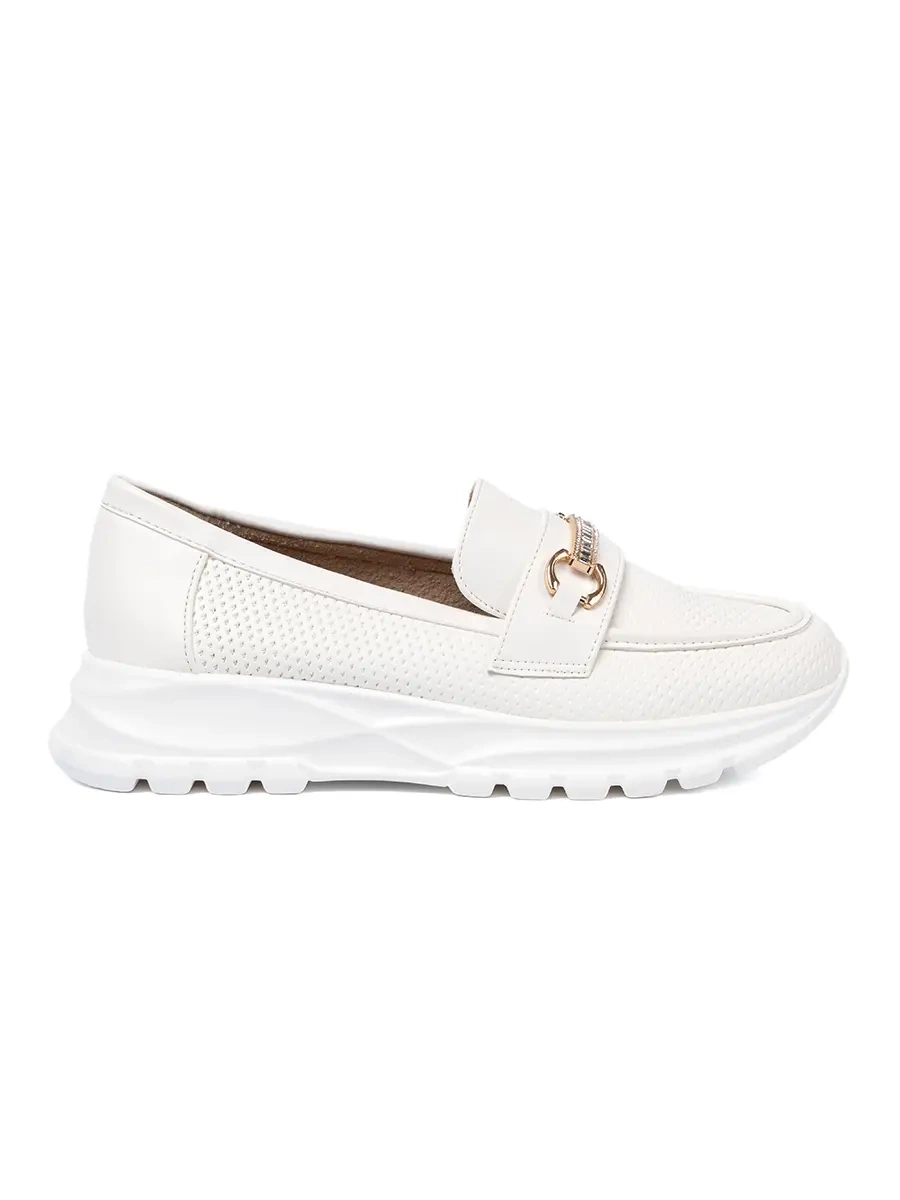 White Moccasins with Decorative Gold Element