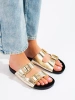 Gold sandals with decorative buckles