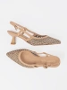 Beige perforated low heel pumps