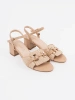 Beige women's sandals with mid block heel