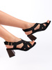 Plush Black Block Heeled Sandals