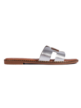 Shiny Silver Slide Sandals