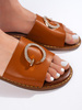 Camel Slip-On Sandals with Decorative Accent