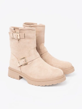 Stylish Beige Ankle Boots with Decorative Buckles