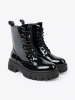 Black Patent Chunky Sole Worker Boots