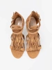 Brown wedge sandals with fringes