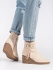 Suede Light Beige Wedge Ankle Boots with Fringe