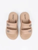 Women's beige platform slides