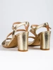 Eleganckie sandały damskie na słupku  złote