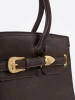 Dark Brown Handbag with Decorative Gold Buckle