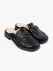 Black faux leather mules with low heel