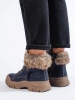 Navy Blue Boots with Faux Fur Trim