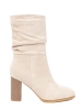 Light Beige Ankle Boots with Ruched Upper and Heel
