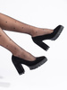 Black Suede Block Heel Pumps