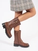 Brown Leather Platform Ankle Boots with Straps by Sergio Leone
