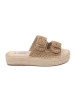 Beige Woven Platform Slides with Buckles