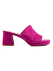 Suede Block-Heel Slides in Fuchsia