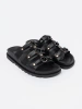 Women's black slides decorated with three straps