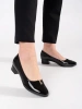 Black patent low heel pumps