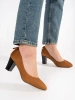 Brown Suede Block Heel Pumps