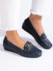 Navy Low-Wedge Loafers