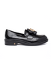 Black Patent Loafers with Bear Design