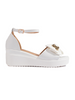White Wedge Sandals with Bow Charm