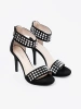 Black stiletto sandals with rhinestones