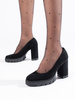 Black Suede Block Heel Pumps