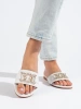 White Slide Sandals with Chic Buckle