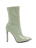 Green High-Heeled Ankle Boots in Shiny Eco Leather
