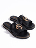 Black Flat Slides with a Golden Accent