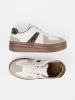 White and beige platform sneakers with leopard print
