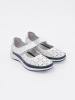 White and Navy Perforated Leather Sandals